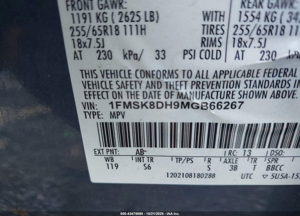 2021 FORD EXPLORER XLT VIN: 1FMSK8DH9MGB66267