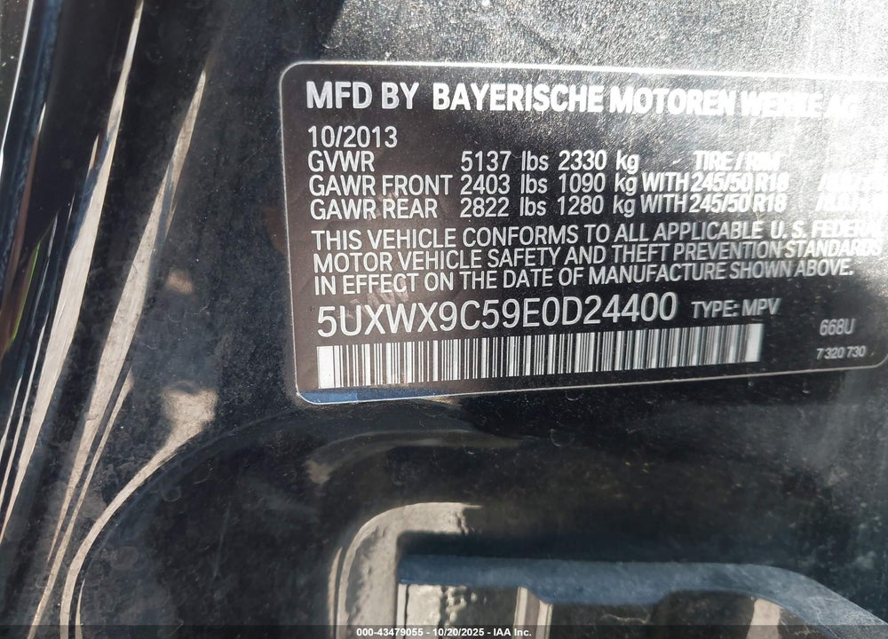 2014 BMW X3 VIN: 5UXWX9C59E0D24400