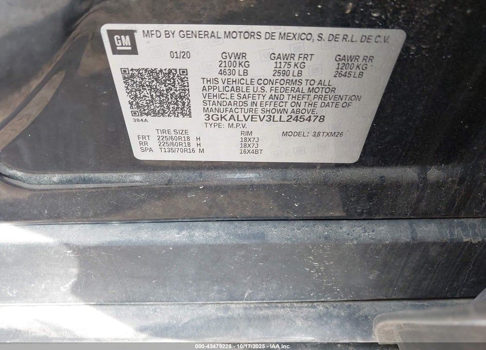 2020 GMC TERRAIN AWD SLT VIN: 3GKALVEV3LL245478