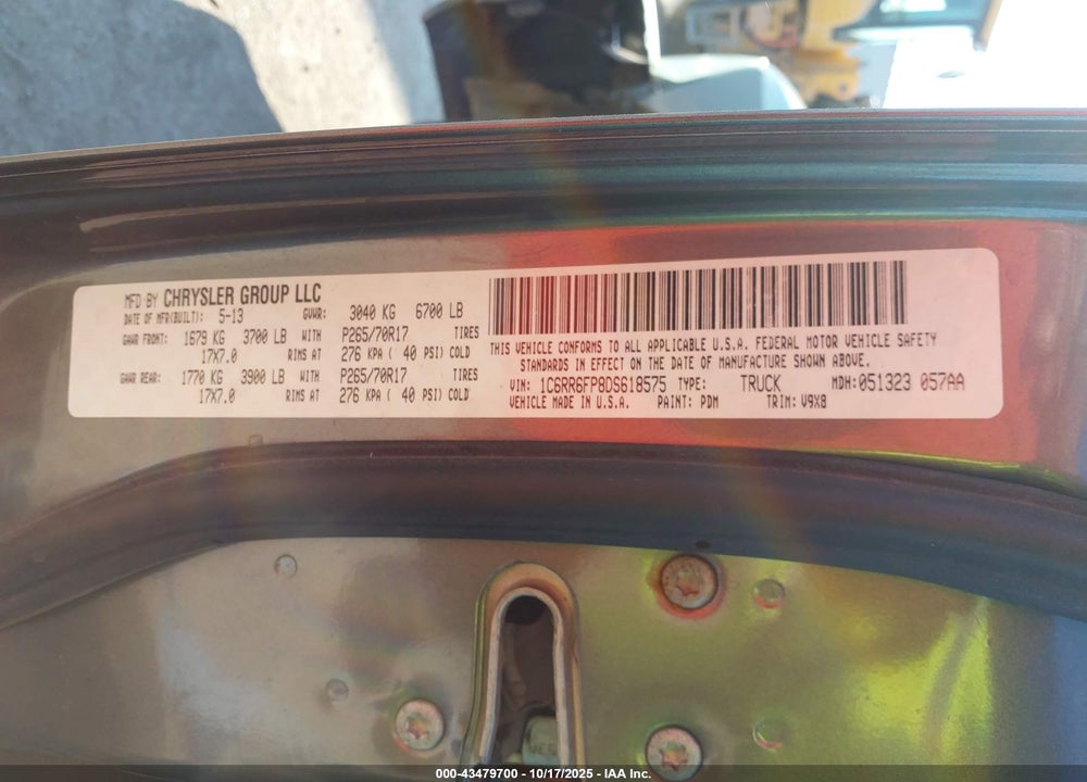 2013 RAM 1500 TRADESMAN VIN: 1C6RR6FP8DS618575