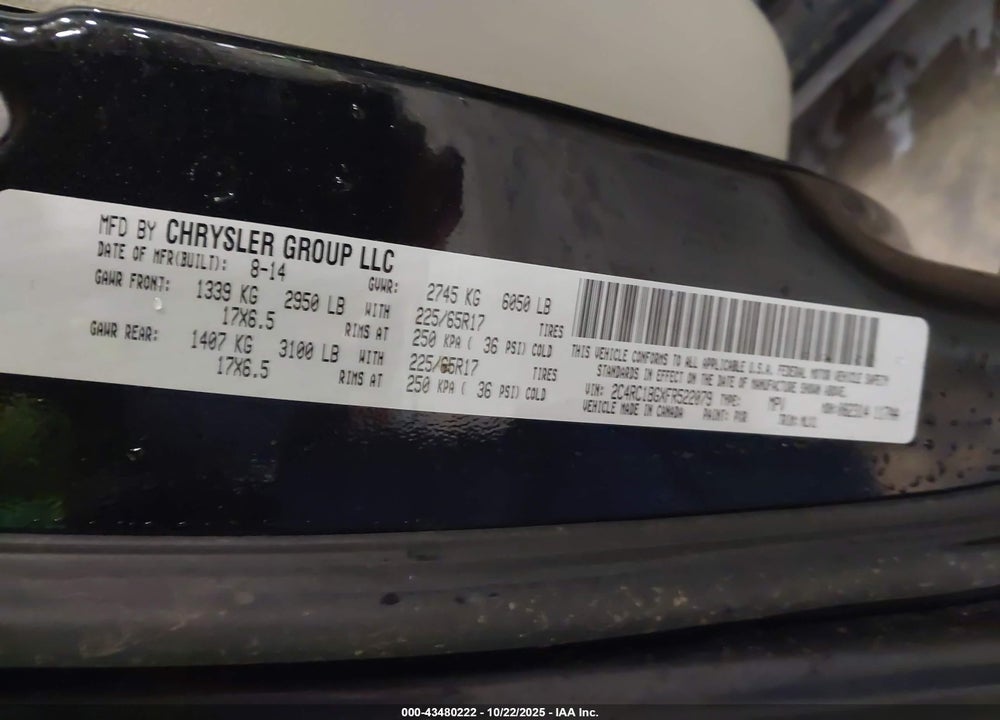 2015 CHRYSLER TOWN & COUNTRY TOURING VIN: 2C4RC1BGXFR522079