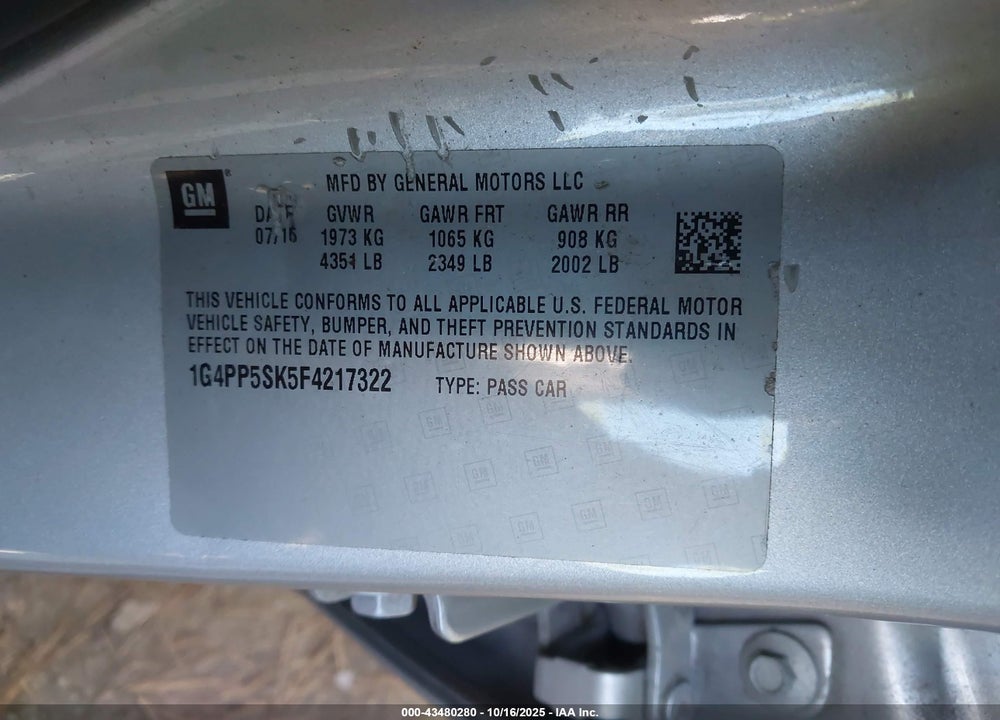 2015 BUICK VERANO VIN: 1G4PP5SK5F4217322