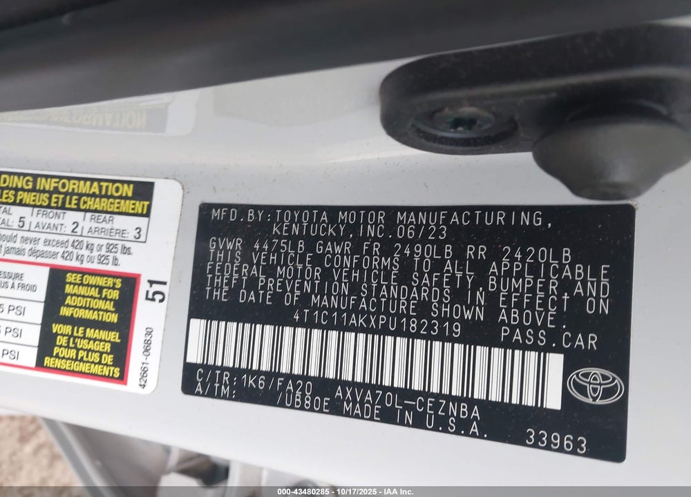 2023 TOYOTA CAMRY LE VIN: 4T1C11AKXPU182319