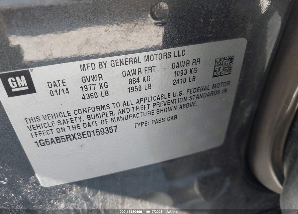 2014 CADILLAC ATS VIN: 1G6AB5RX3E0159357