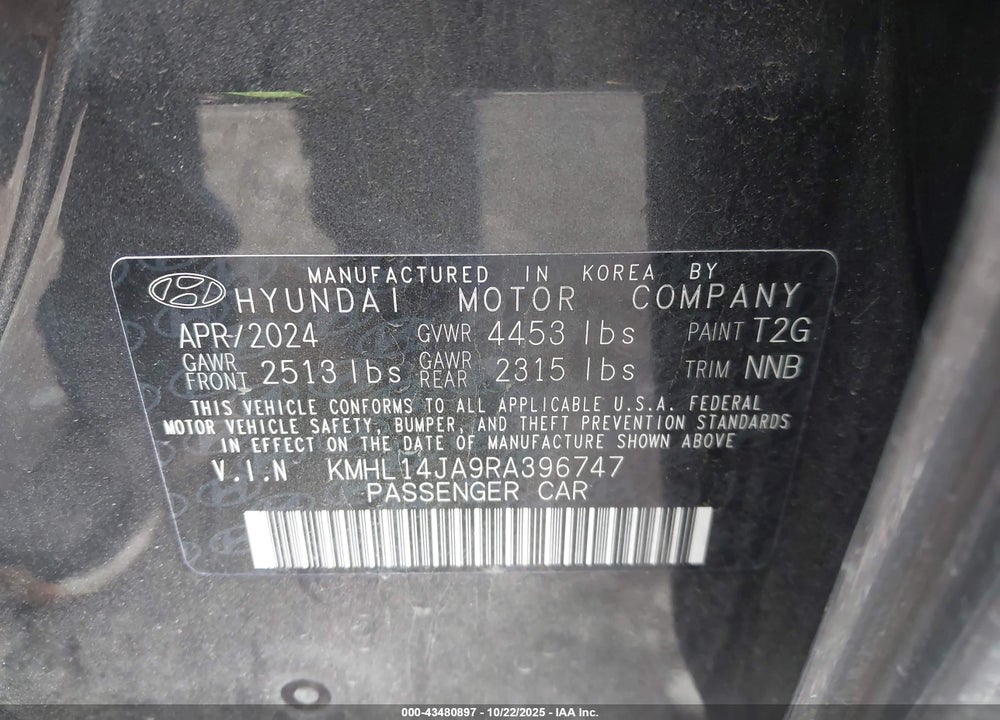 2024 HYUNDAI SONATA SEL VIN: KMHL14JA9RA396747