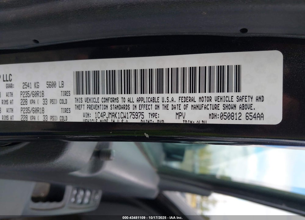 2012 JEEP LIBERTY VIN: 1C4PJMAK1CW175975