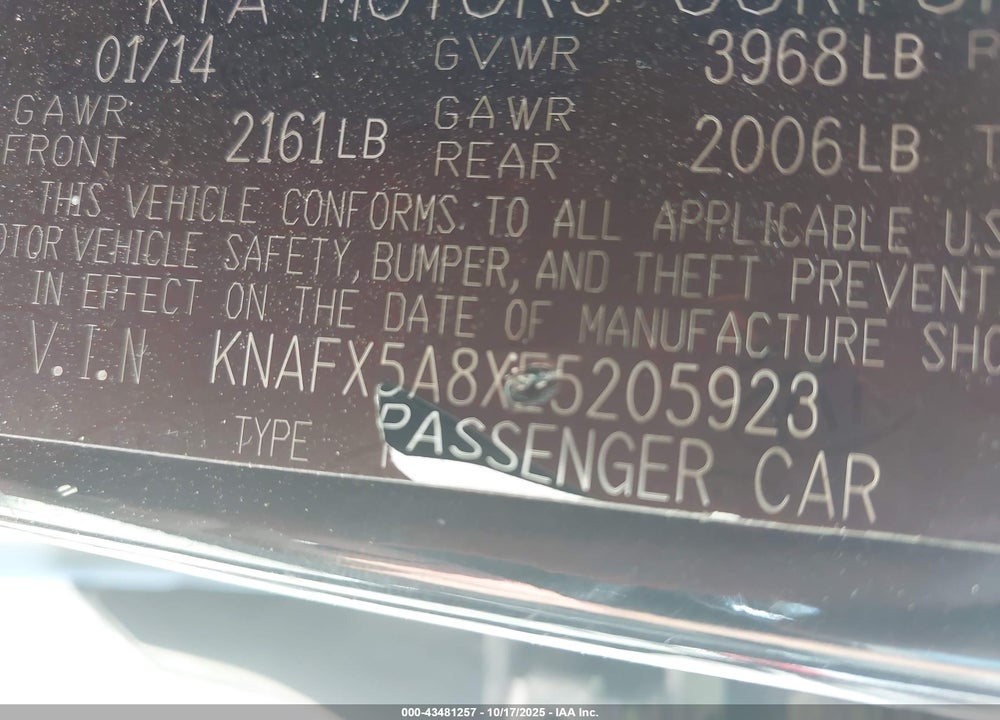 2014 KIA FORTE EX VIN: KNAFX5A8XE5205923