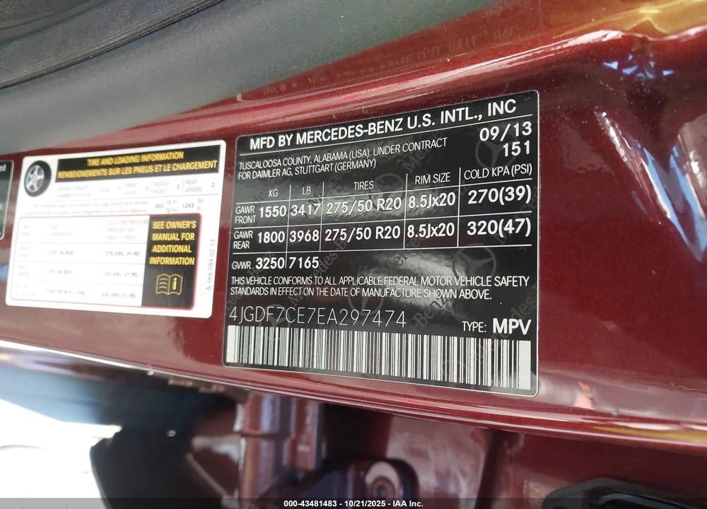 2014 MERCEDES-BENZ GL 450 4MATIC VIN: 4JGDF7CE7EA297474
