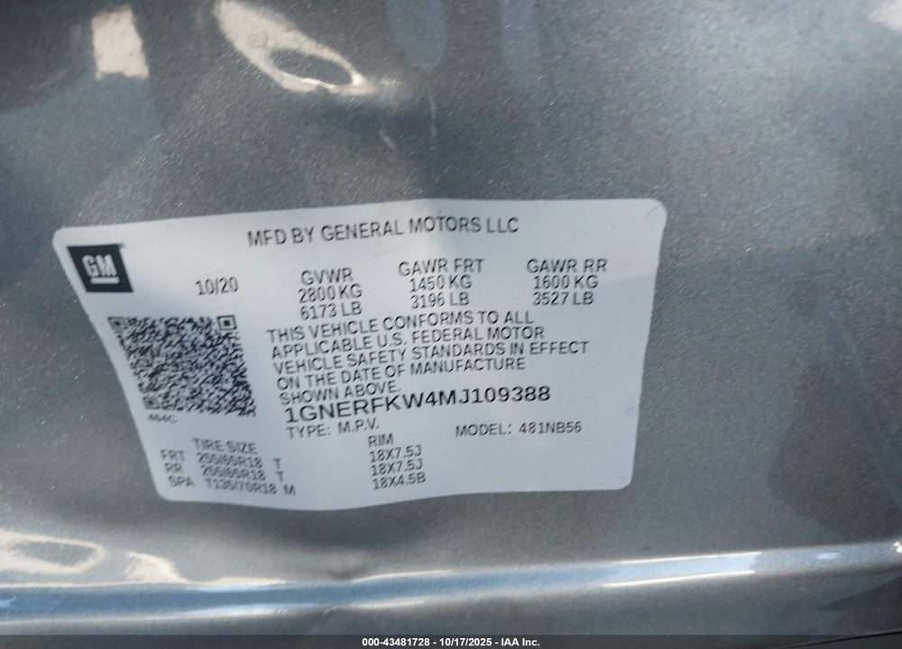 2021 CHEVROLET TRAVERSE FWD LS VIN: 1GNERFKW4MJ109388