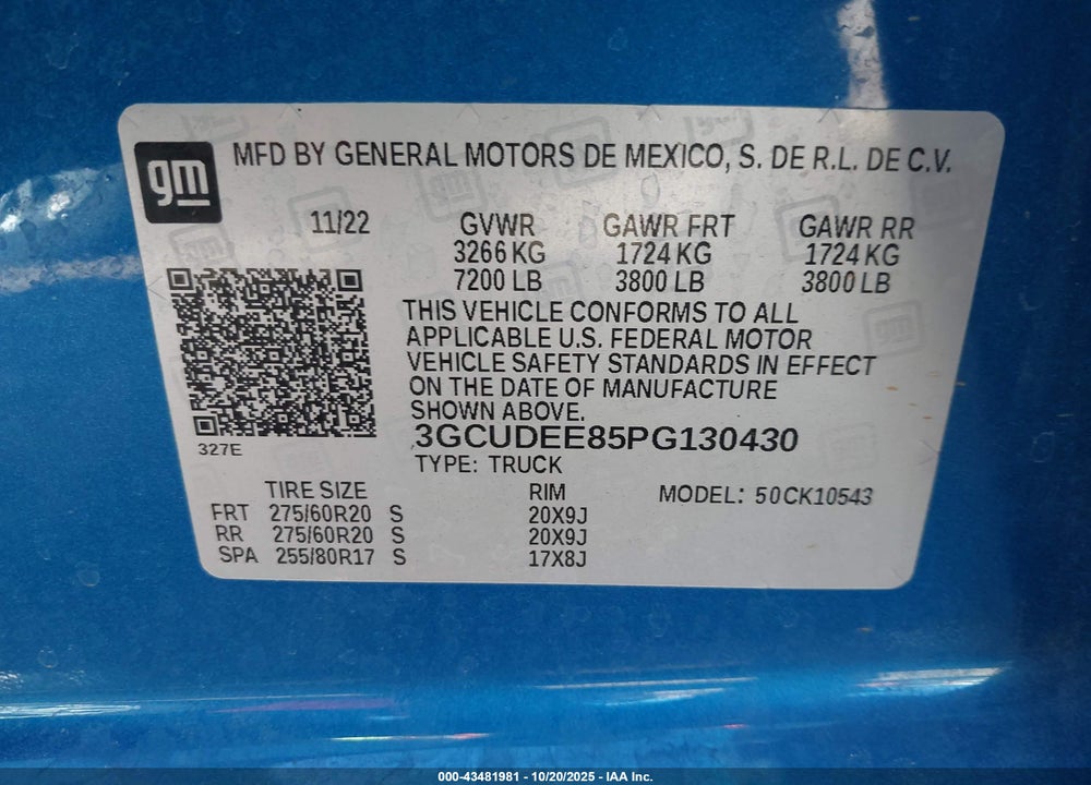 2023 CHEVROLET SILVERADO 1500 VIN: 3GCUDEE85PG130430