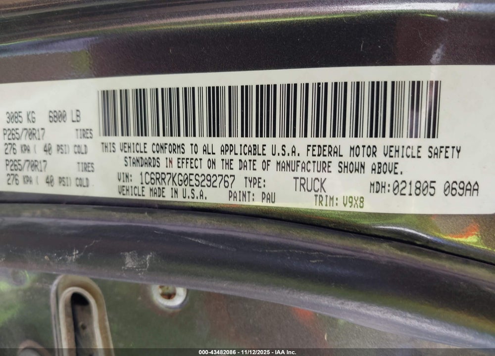 2014 RAM 1500 VIN: 1C6RR7KG0ES292767