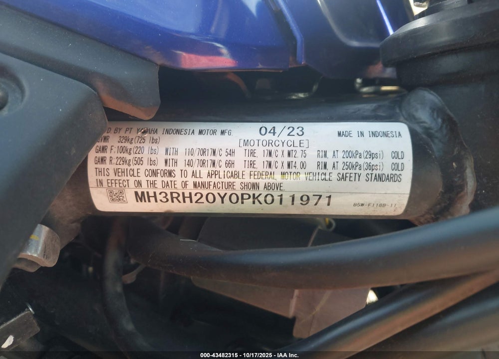 2023 YAMAHA MT-03 VIN: MH3RH20Y0PK011971