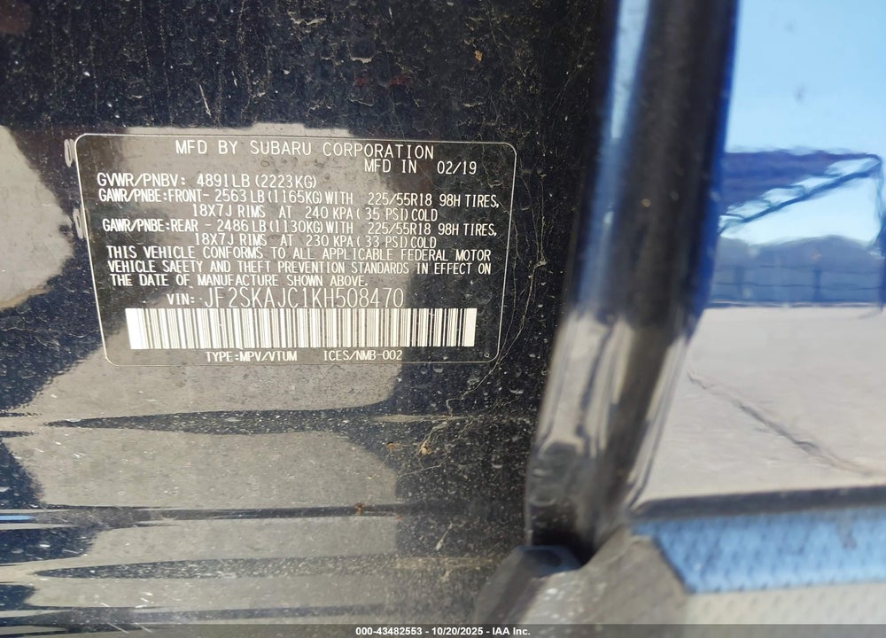 2019 SUBARU FORESTER SPORT VIN: JF2SKAJC1KH508470