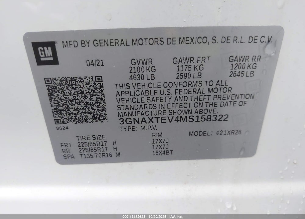 2021 CHEVROLET EQUINOX AWD 2FL VIN: 3GNAXTEV4MS158322