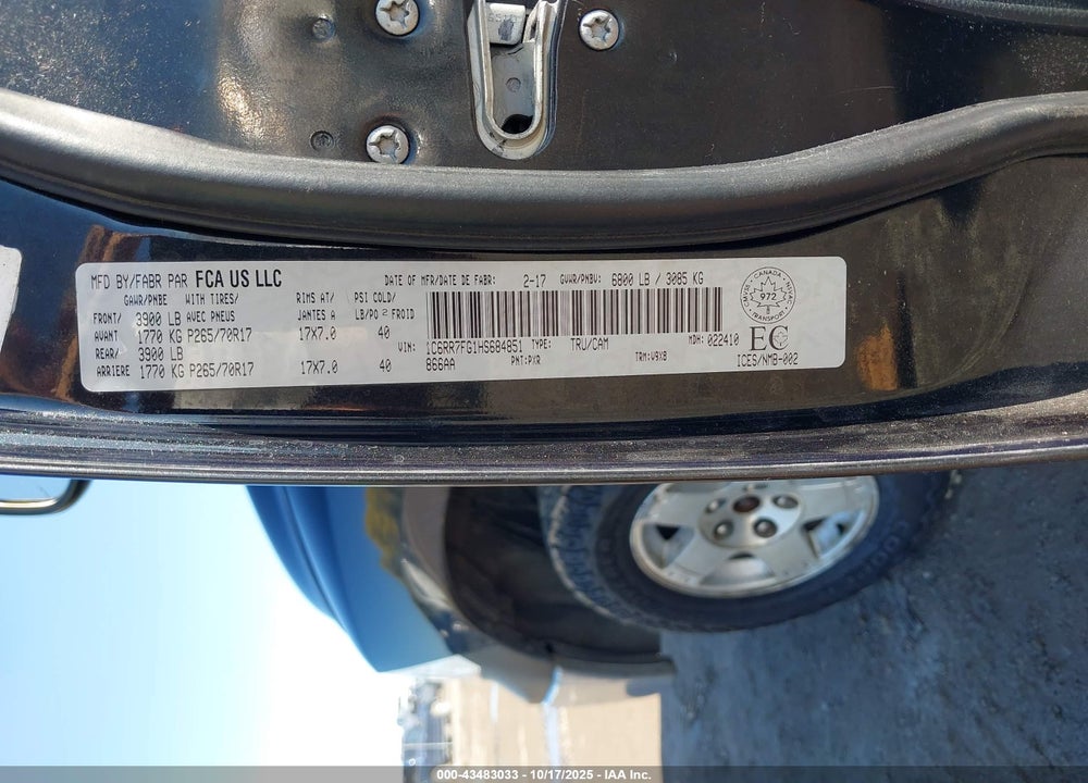 2017 RAM 1500 ST VIN: 1C6RR7FG1HS684851