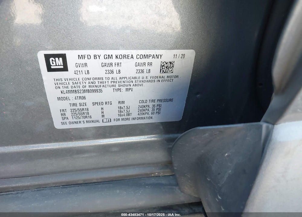 2021 BUICK ENCORE GX VIN: KL4MMBS23MB099935
