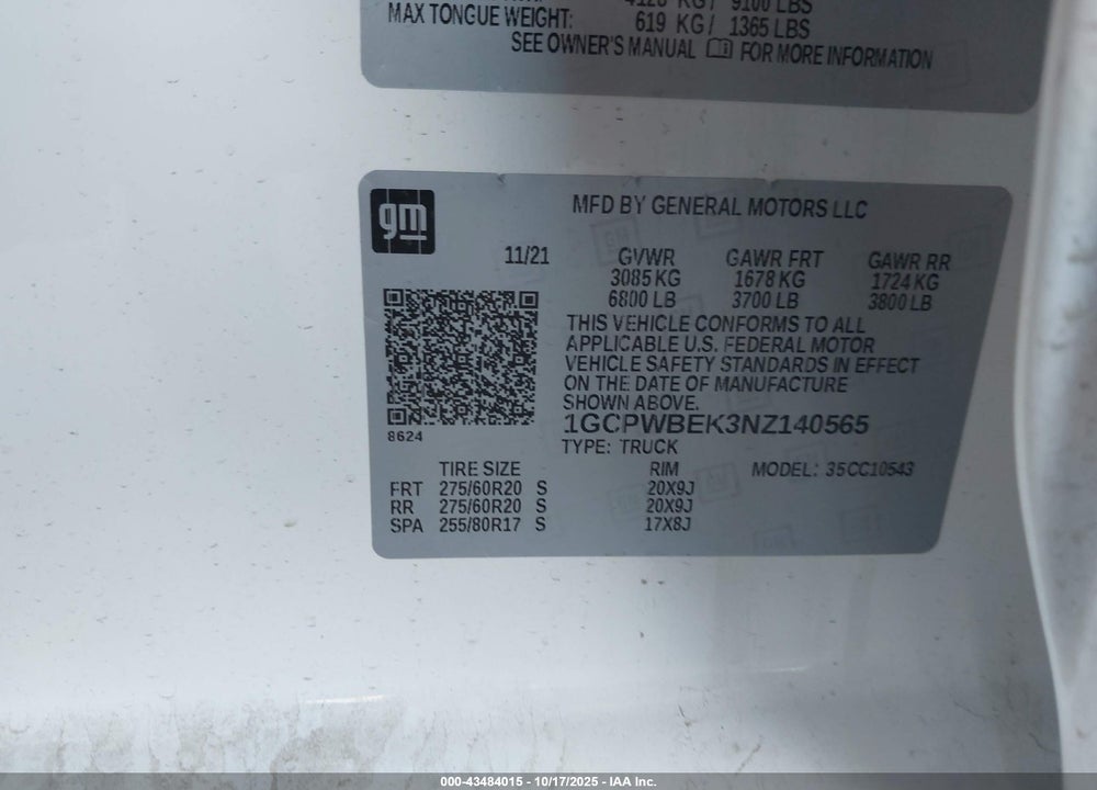 2022 CHEVROLET SILVERADO 1500 LTD 2WD SHORT BED CUSTOM VIN: 1GCPWBEK3NZ140565