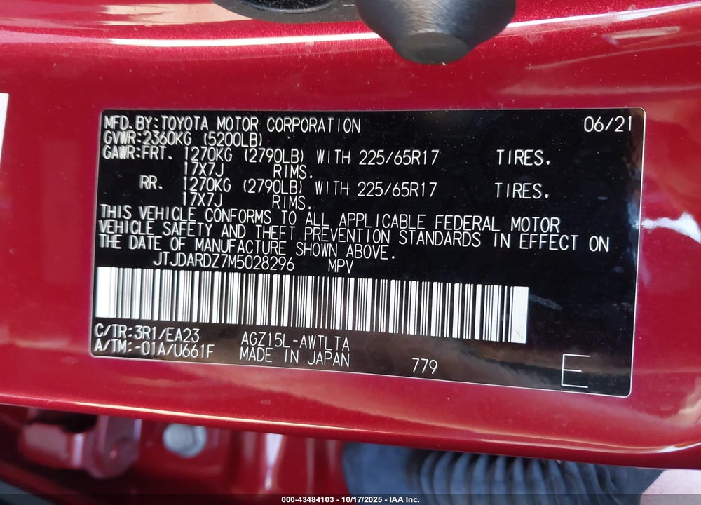 2021 LEXUS NX 300 VIN: JTJDARDZ7M5028296