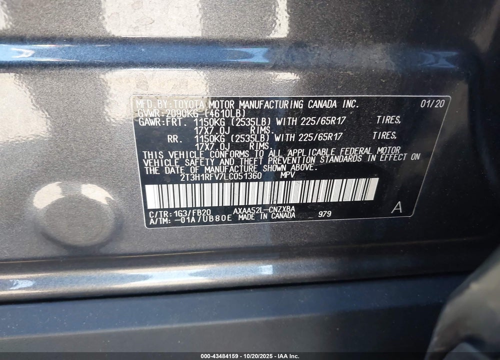 2020 TOYOTA RAV4 LE VIN: 2T3H1RFV7LC051360