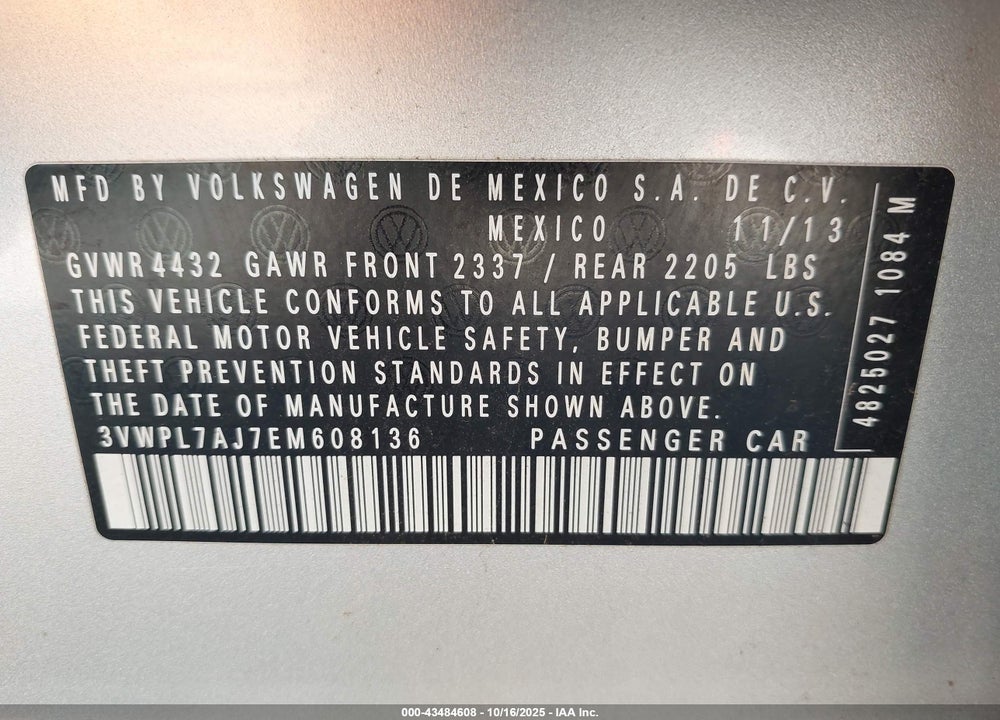 2014 VOLKSWAGEN JETTA SPORTWAGEN 2.0L TDI VIN: 3VWPL7AJ7EM608136
