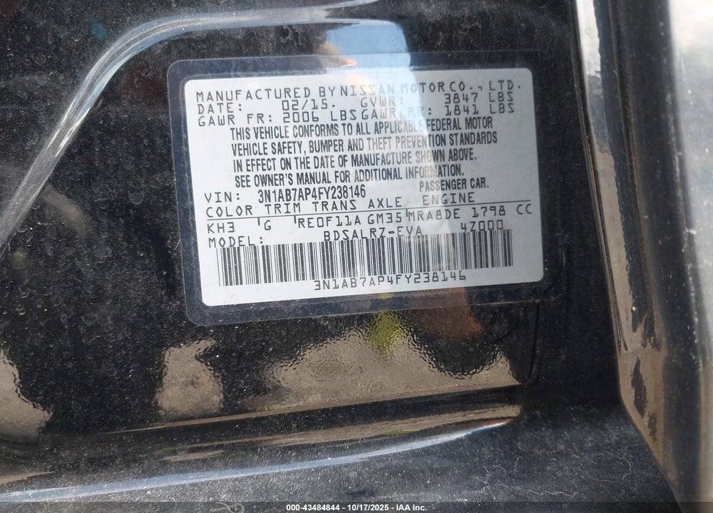 2015 NISSAN SENTRA SR VIN: 3N1AB7AP4FY238146