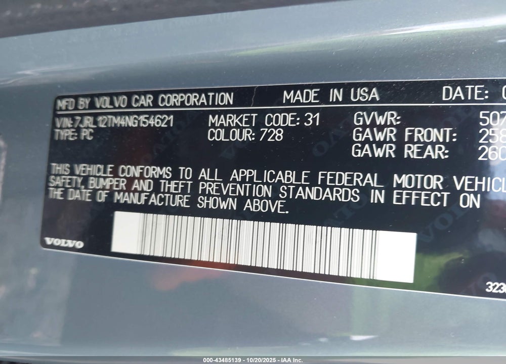 2022 VOLVO S60 VIN: 7JRL12TM4NG154621