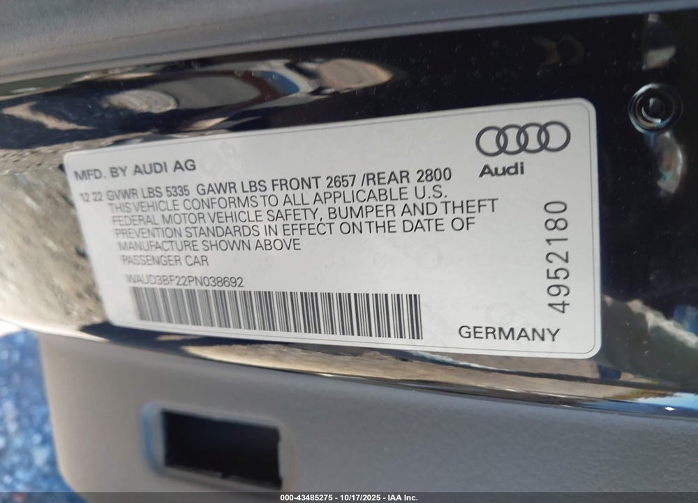 2023 AUDI A6 VIN: WAUD3BF22PN038692