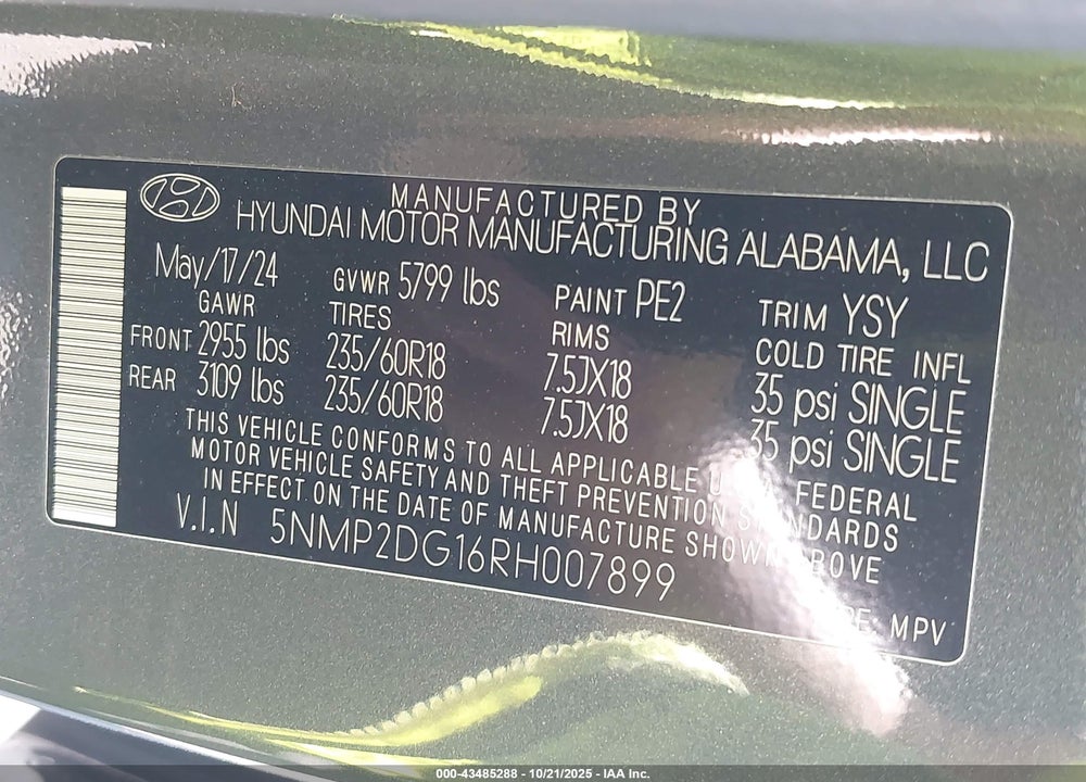 2024 HYUNDAI SANTA FE HYBRID VIN: 5NMP2DG16RH007899
