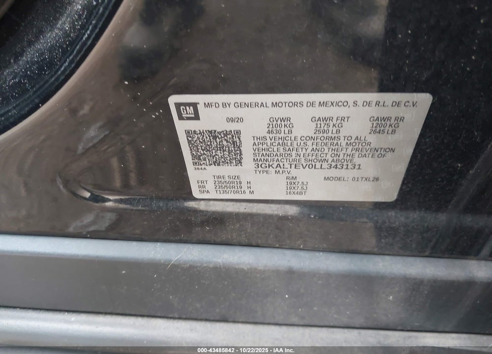 2020 GMC TERRAIN AWD SLE VIN: 3GKALTEV0LL343131