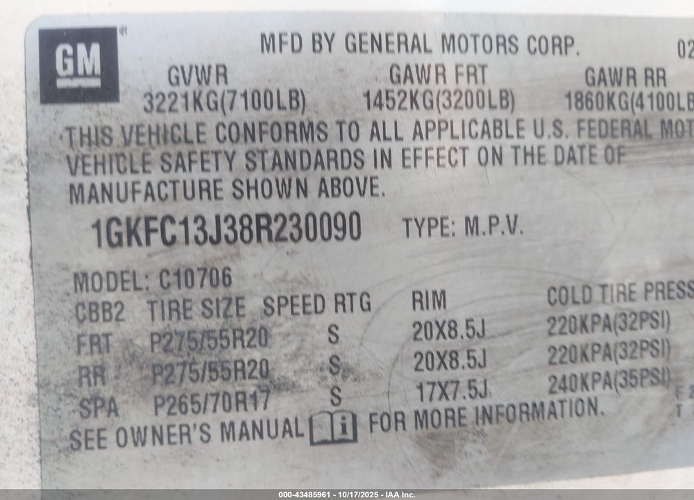 2008 GMC YUKON SLT VIN: 1GKFC13J38R230090