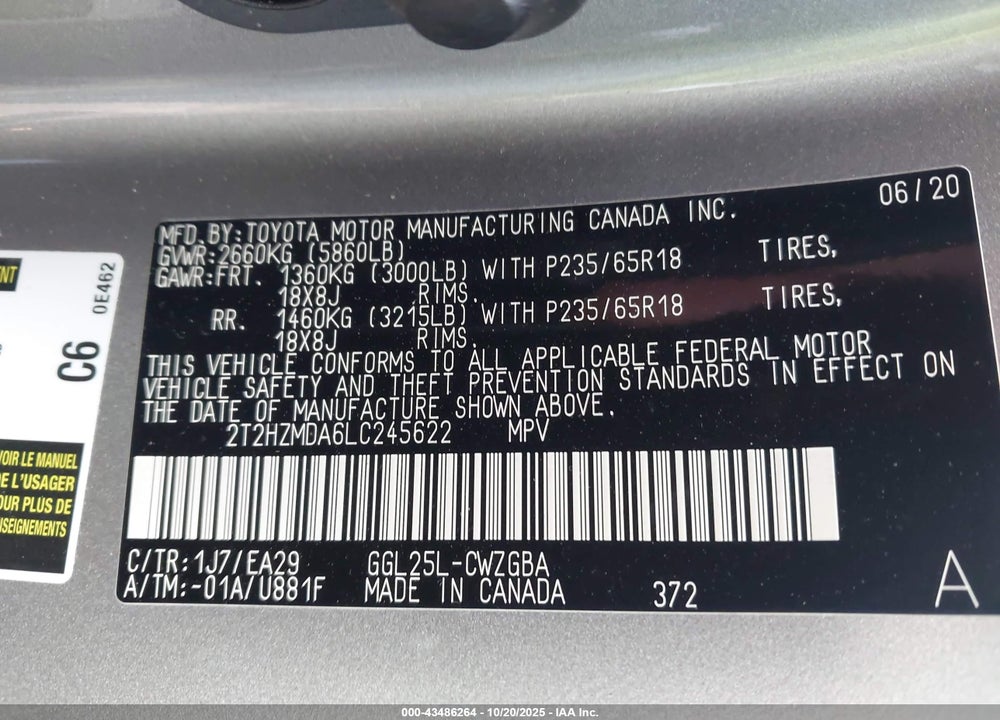 2020 LEXUS RX 350 VIN: 2T2HZMDA6LC245622