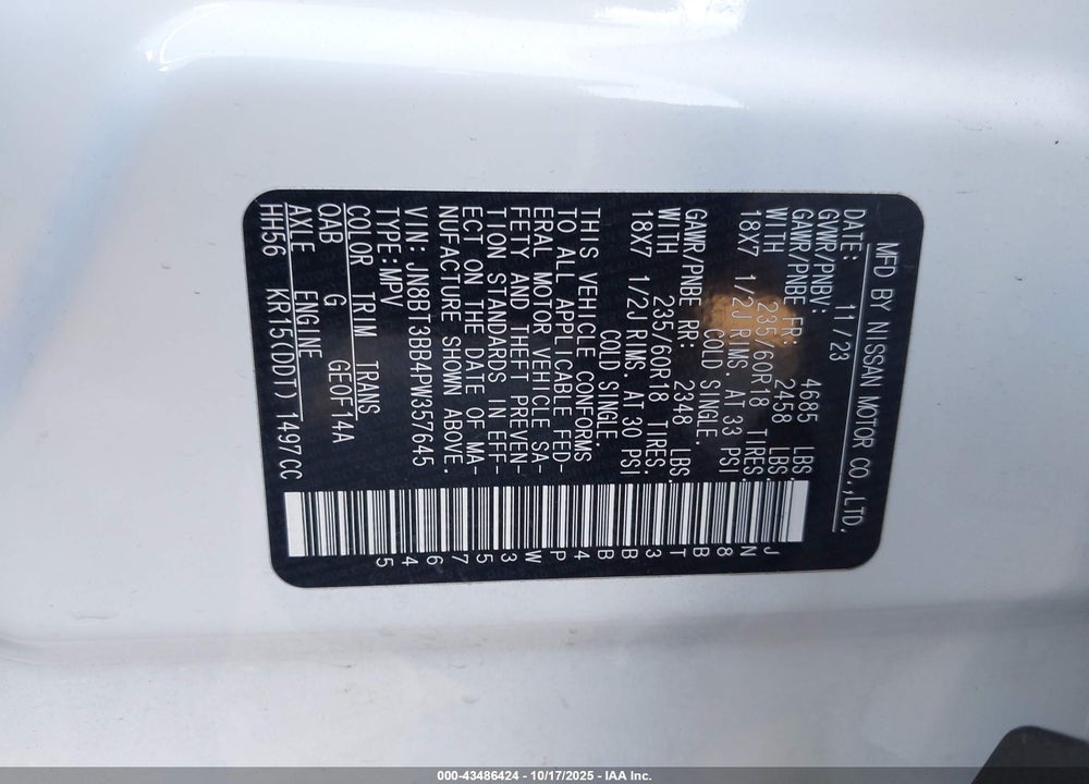 2023 NISSAN ROGUE VIN: JN8BT3BB4PW357645