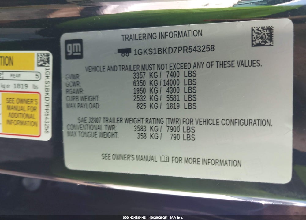 2023 GMC YUKON VIN: 1GKS1BKD7PR543258