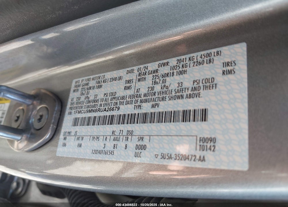 2024 FORD ESCAPE ST LINE VIN: 1FMCU9MN8RUA26679