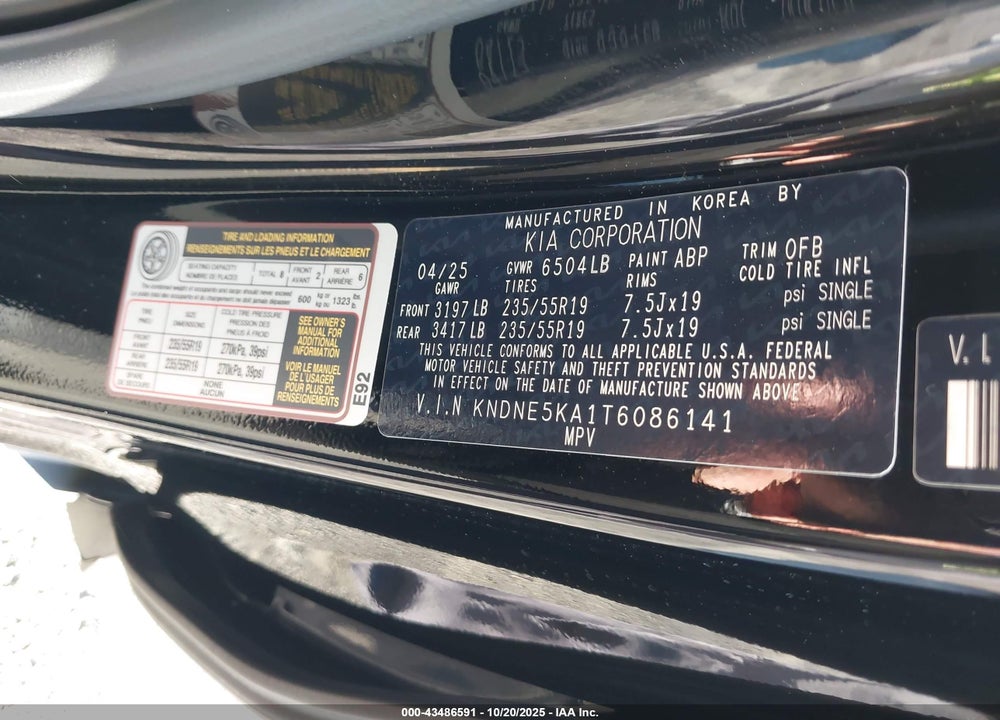 2026 KIA CARNIVAL MPV HYBRID SX PRESTIGE VIN: KNDNE5KA1T6086141