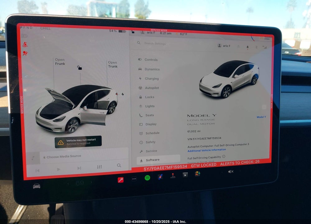2021 TESLA MODEL Y LONG RANGE DUAL MOTOR ALL-WHEEL DRIVE VIN: 5YJYGAEE7MF159534