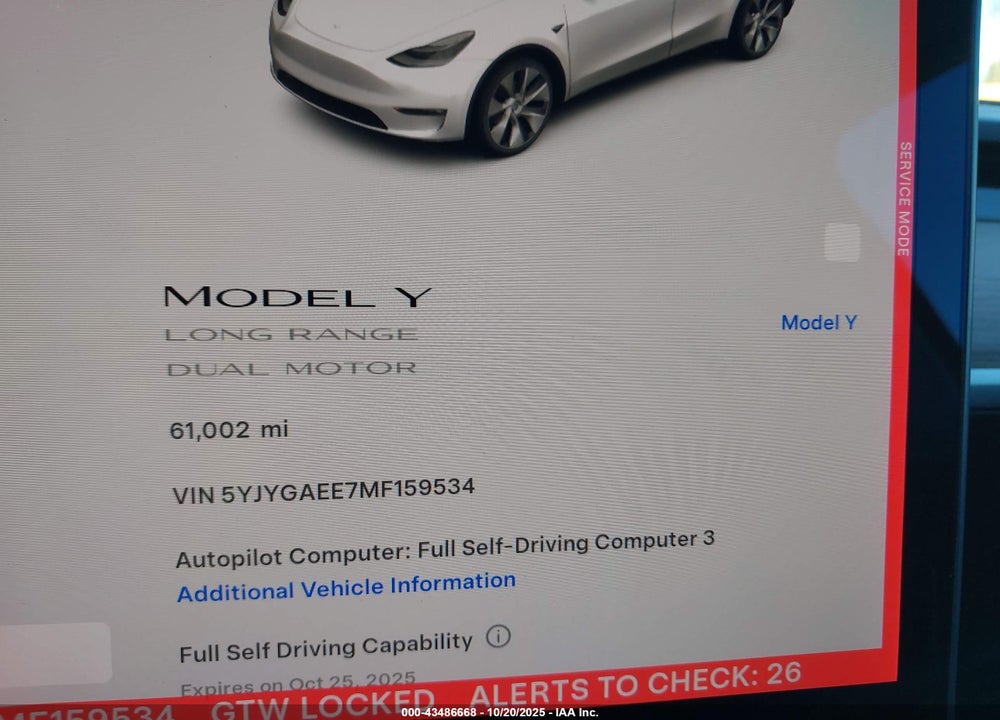 2021 TESLA MODEL Y LONG RANGE DUAL MOTOR ALL-WHEEL DRIVE VIN: 5YJYGAEE7MF159534