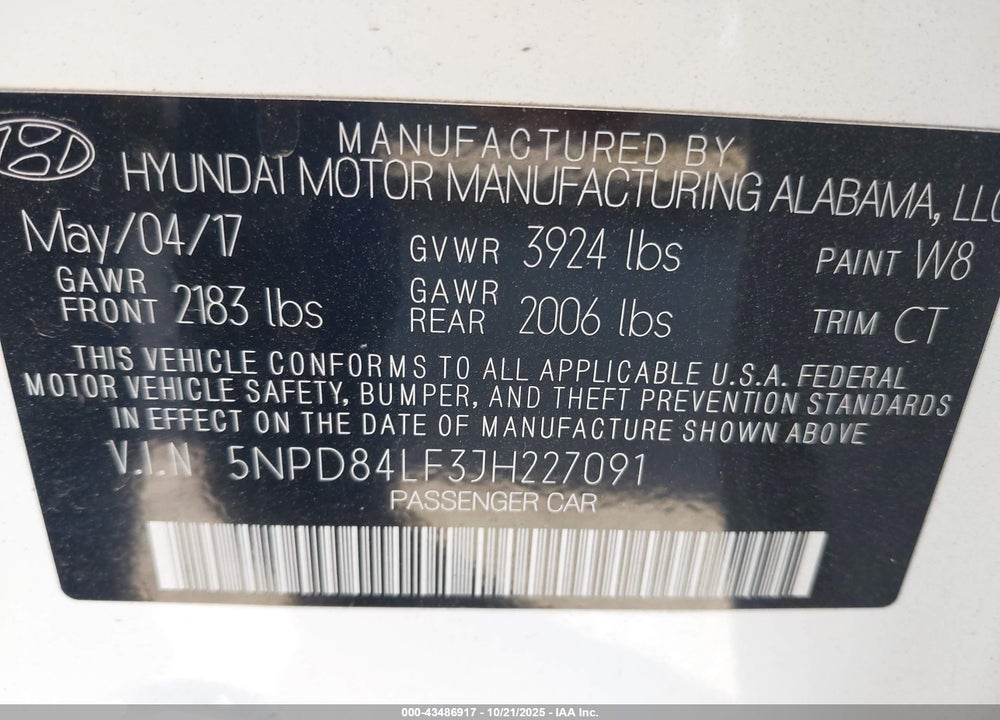 2018 HYUNDAI ELANTRA SEL VIN: 5NPD84LF3JH227091