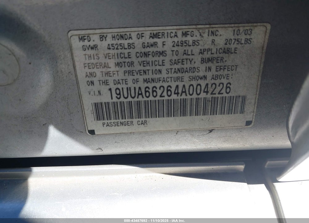 2004 ACURA TL VIN: 19UUA66264A004226