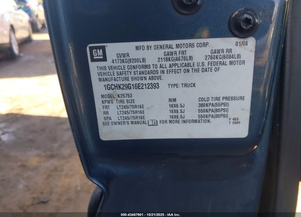 2006 CHEVROLET SILVERADO 2500 VIN: 1GCHK29G16E212393