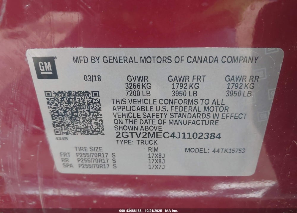 2018 GMC SIERRA 1500 SLE VIN: 2GTV2MEC4J1102384