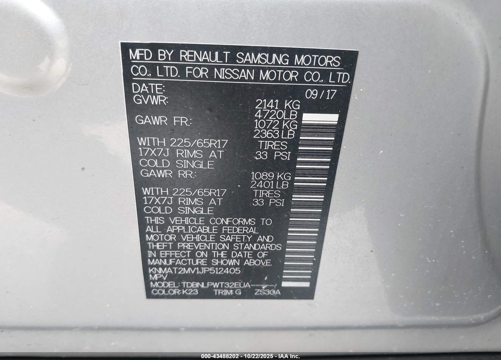2018 NISSAN ROGUE SPORT VIN: KNMAT2MV1JP512405