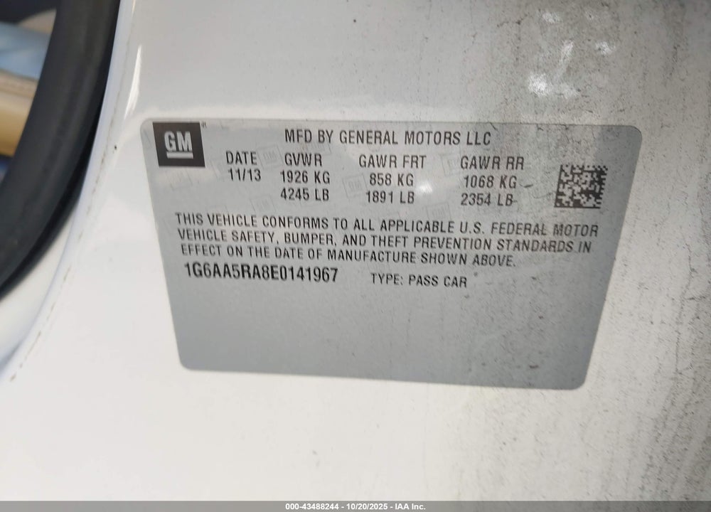 2014 CADILLAC ATS VIN: 1G6AA5RA8E0141967
