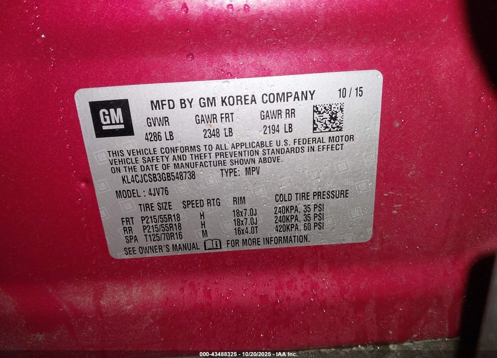 2016 BUICK ENCORE LEATHER VIN: KL4CJCSB3GB548738