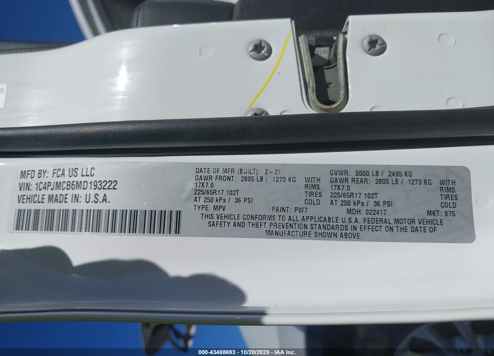 2021 JEEP CHEROKEE LATITUDE 4X4 VIN: 1C4PJMCB6MD193222