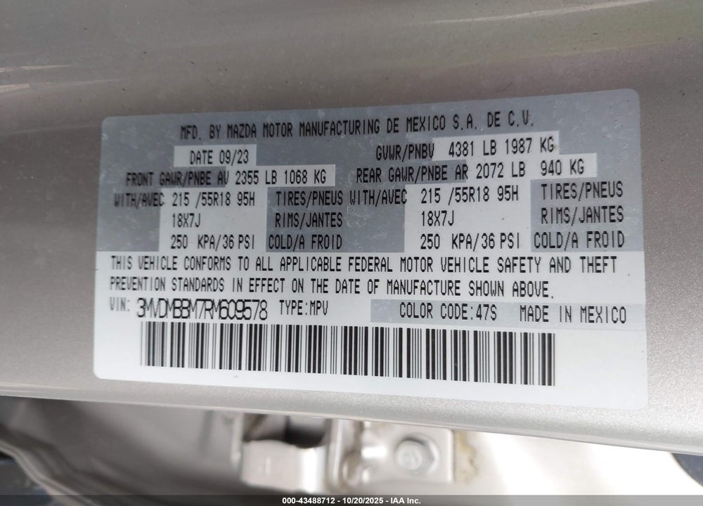 2024 MAZDA CX-30 VIN: 3MVDMBBM7RM609578