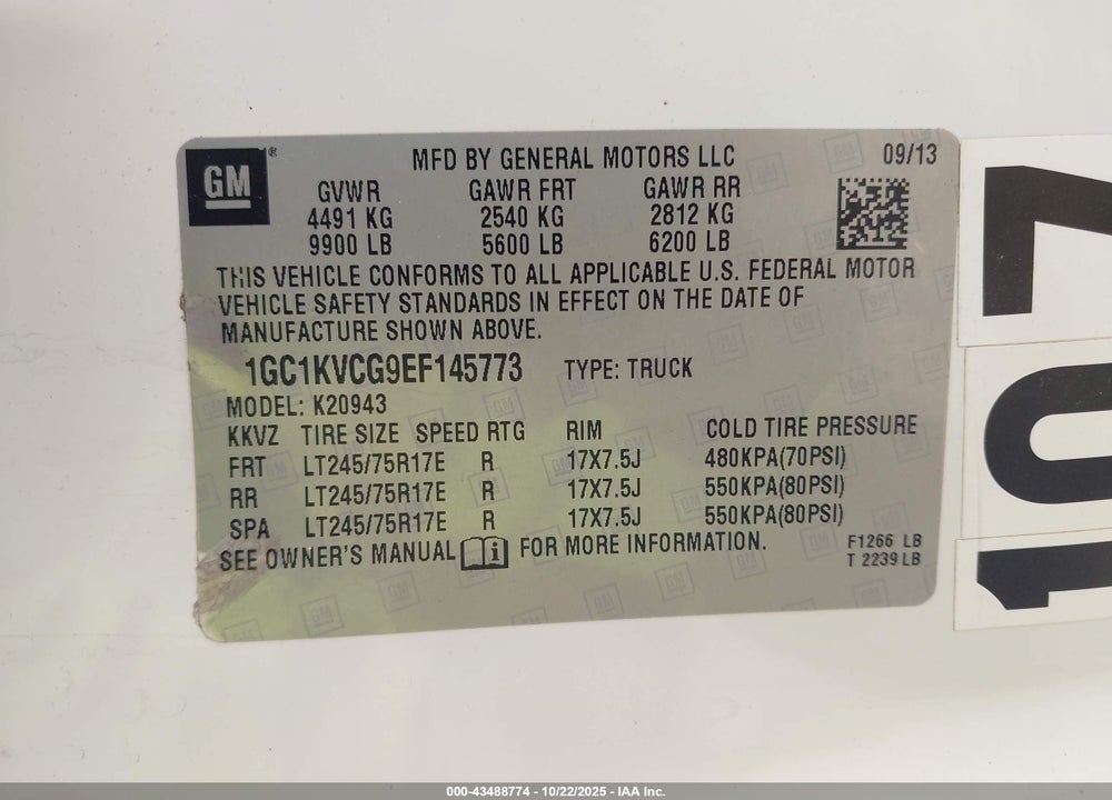 2014 CHEVROLET SILVERADO 2500HD WORK TRUCK VIN: 1GC1KVCG9EF145773
