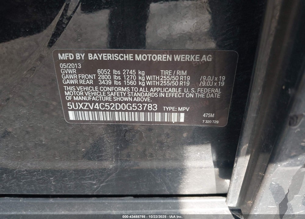 2013 BMW X5 XDRIVE35I/XDRIVE35I PREMIUM/XDRIVE35I SPORT ACTIVITY VIN: 5UXZV4C52D0G53783