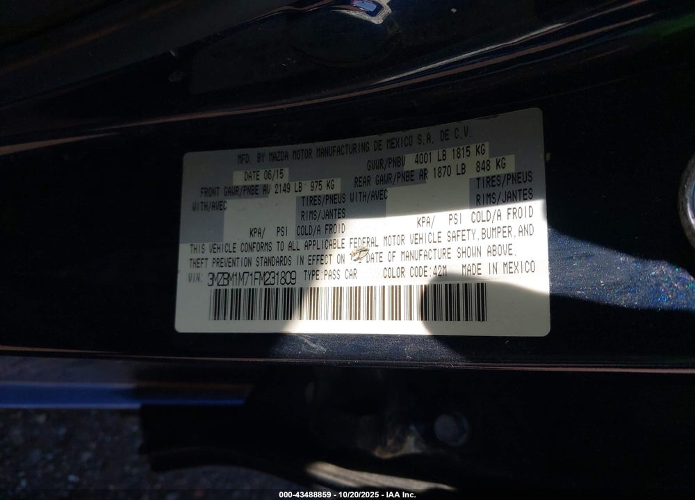 2015 MAZDA 3 I GRAND TOURING VIN: 3MZBM1M71FM231809