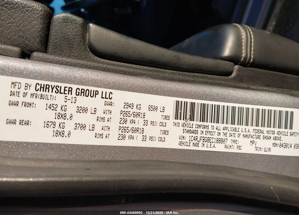 2014 JEEP GRAND CHEROKEE LIMITED VIN: 1C4RJFBG8EC188807